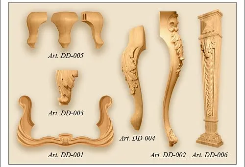 Decorative furniture legs made of solid wood.