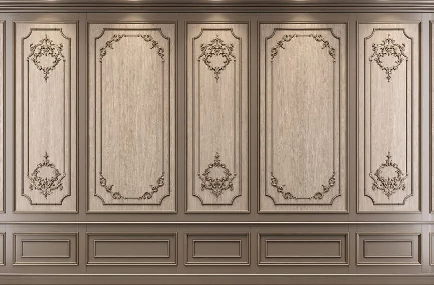 Luxurious wall panels with ornamental decoration in classical style