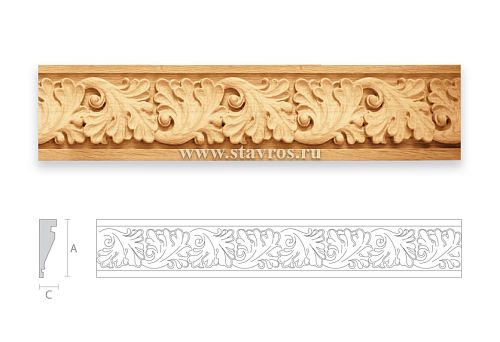 Carved wooden strip with plant ornament for window framing
