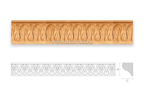 Carved wooden furniture cornice with rhythmic ornamentation