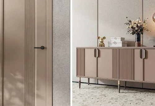 Stylish and functional wooden slatted door for home