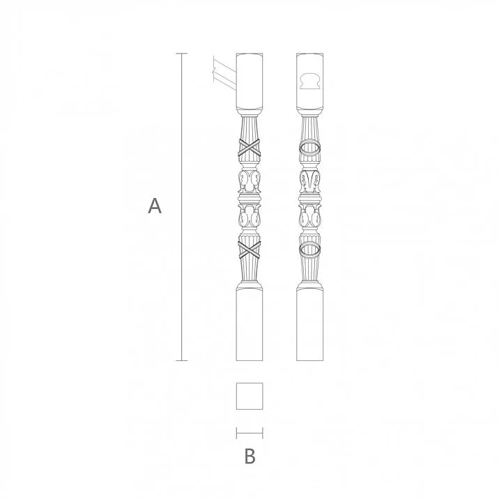 Carved wooden posts for staircases view in interior