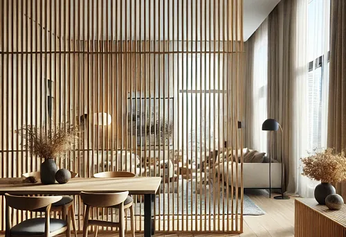 Oak lath partition in interior