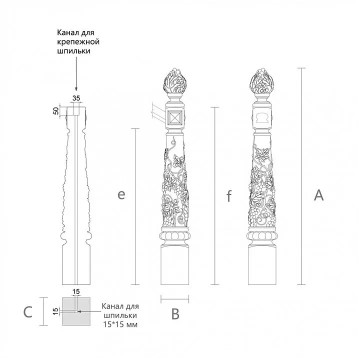 Drawing of wooden staircase post
