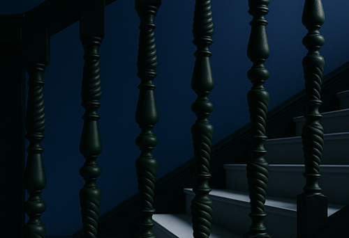 Installing wooden balusters on a staircase with contrasting lighting