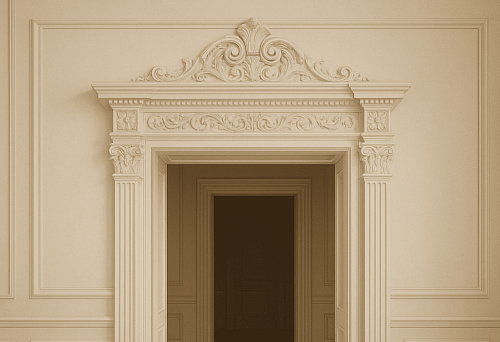 Door pediment with carved ornament in classic style