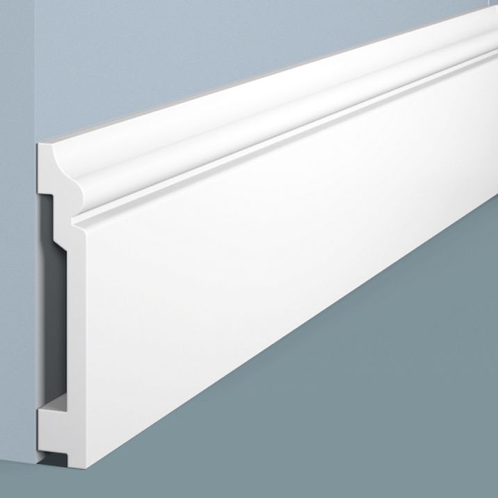BA100 floor skirting board from HI WOOD polystyrene, maximum height 100 mm and thickness 17 mm, close-up
