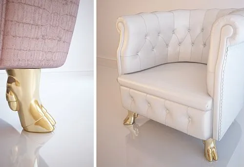 Designer chair with original legs shaped like paws.