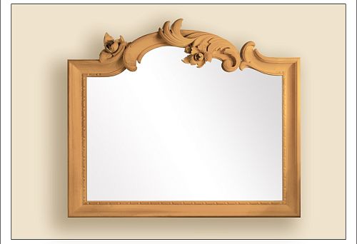 Classic mirror in carved wooden frame with decorative top
