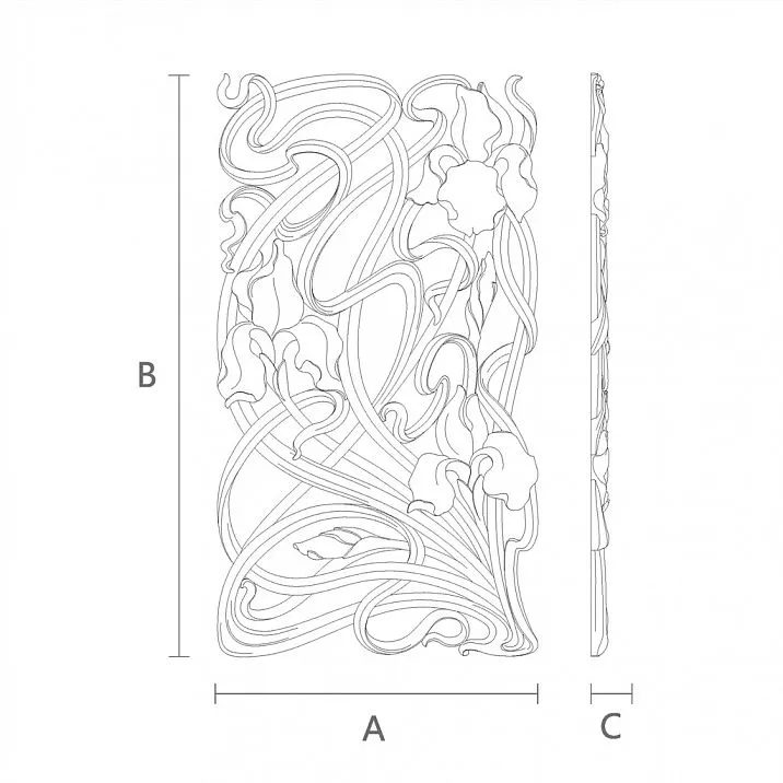 Carved overlay N-272L made of beech with wood carving drawing