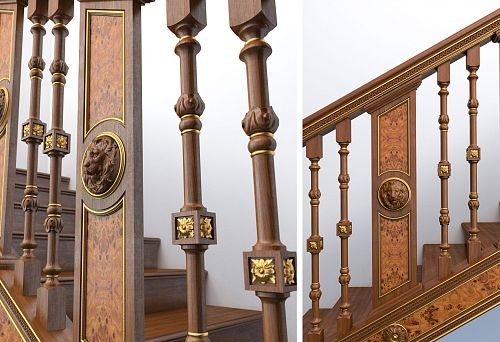 Elegant balusters with decorative inserts and lion heads &mdash; overall view