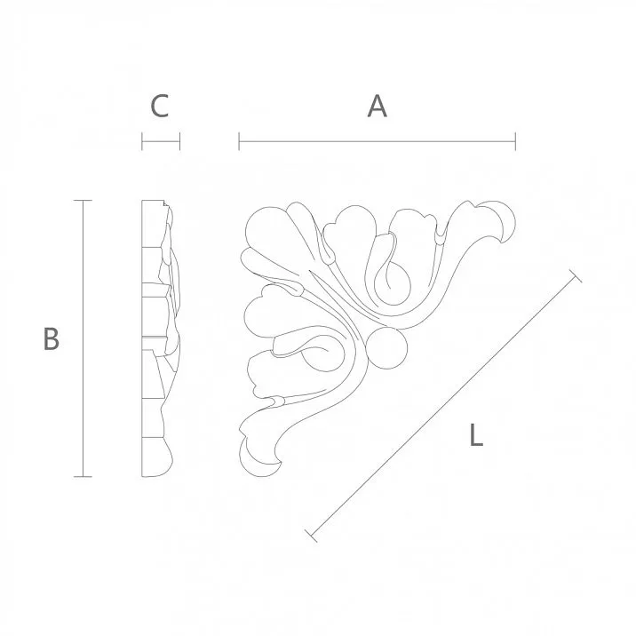 Резная накладка NPU-132 из полиуретана чертеж,  купить для мебели и стен