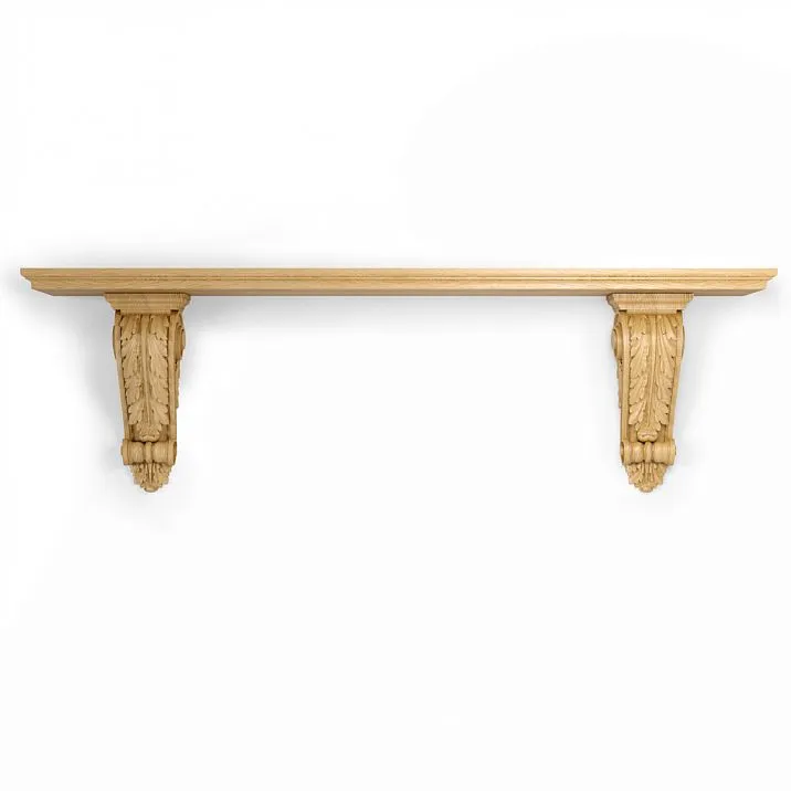 Carved shelf PKR-012.2 made from solid oak or beech with classic ornamentation.
