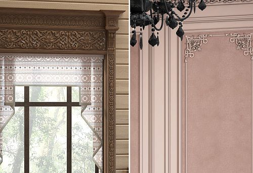 Carved Wooden Window Casing in Russian Style for a Country House