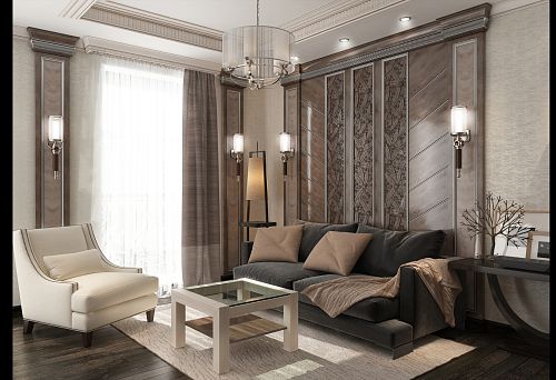 Luxurious wall decoration with natural wood and stylish elements
