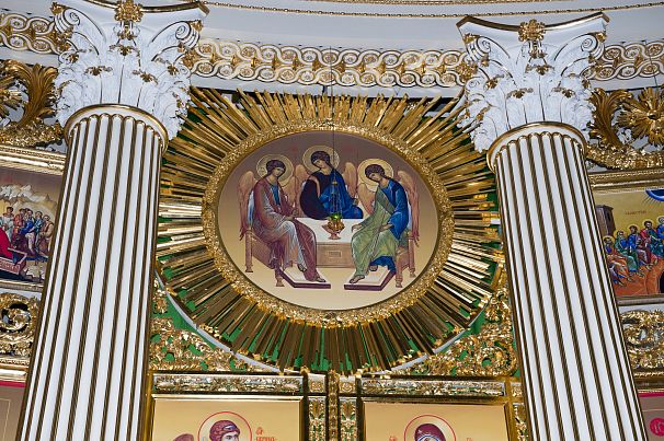 1040 Sapphire Cyl Antique Brass + Brown. Door Handles on Plate. Image