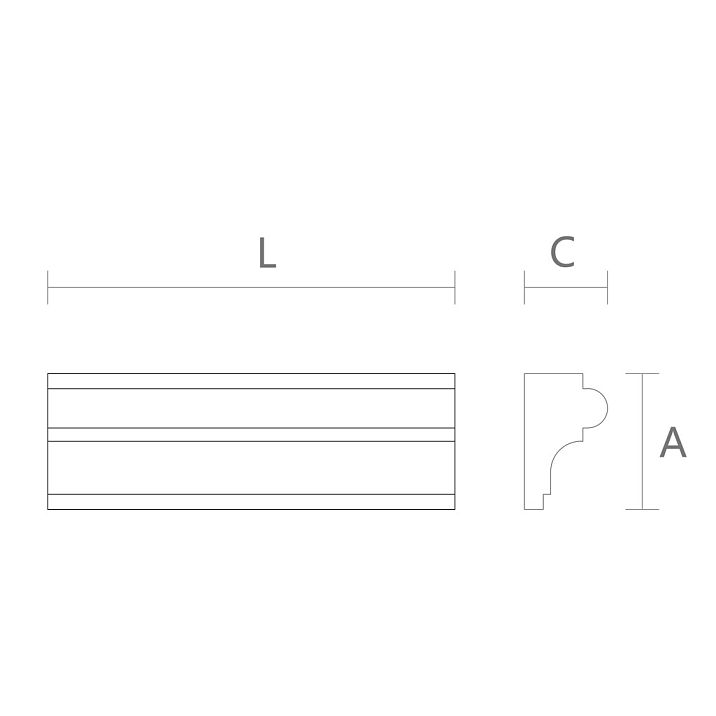 Schematic illustration of dimensions and decorative profile of molding MLD-058