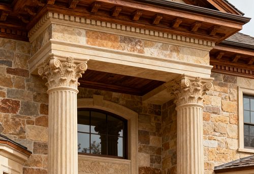 Facade Decor for House Exterior with Columns and Pediment in Classic Style Alt Option 2: