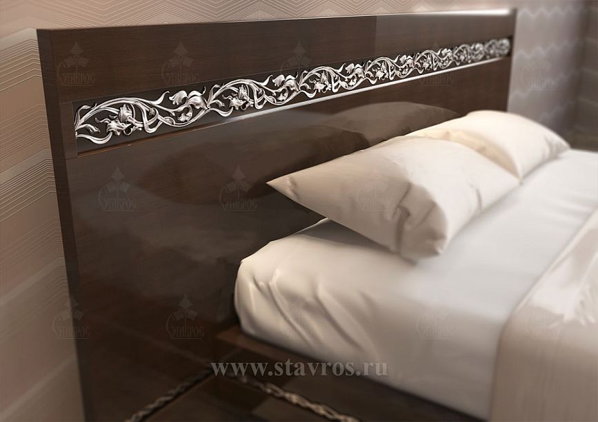 Headboard of the KRV-008 bed with an ornate carved inlay