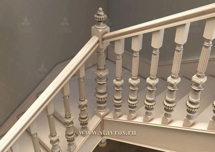 Wooden handrails and balusters for staircase RLE-052 with carved elements