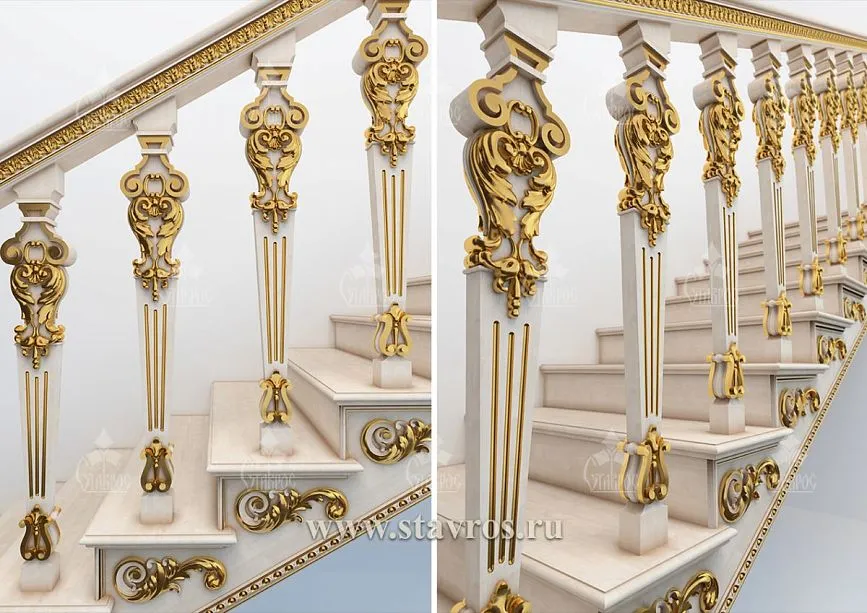 Carved balusters with gold decoration in project RLE-007