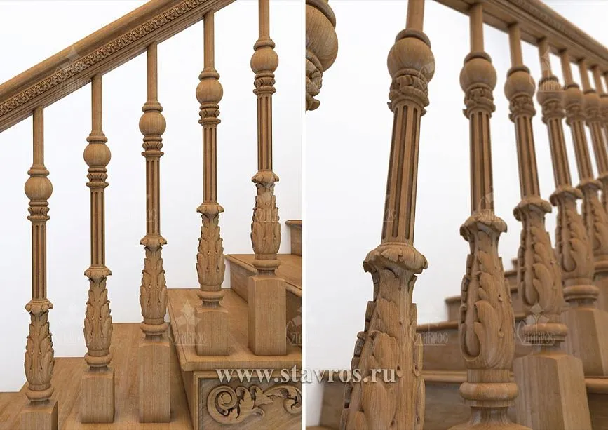 Carved balusters for oak staircases with decorative finish