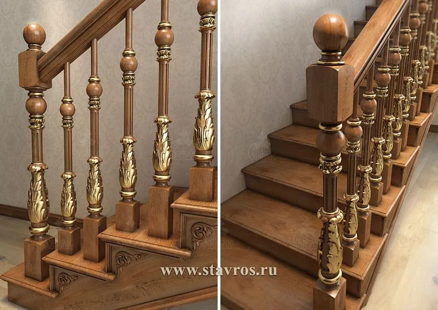 Elegant staircase post with decorative elements and carving