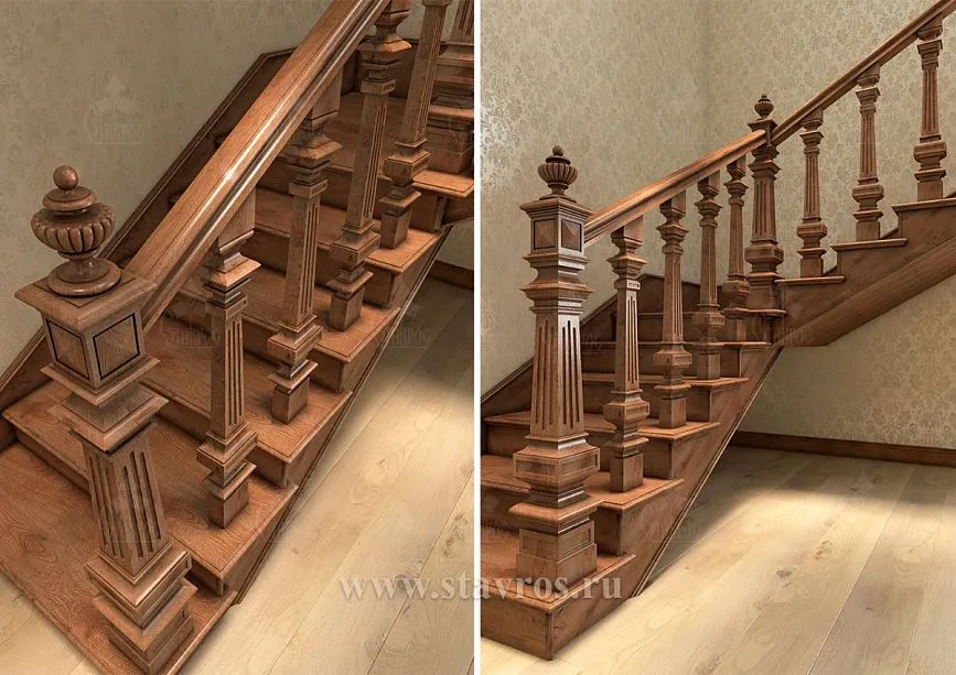 Wooden handrails and balusters for staircase RLE-050