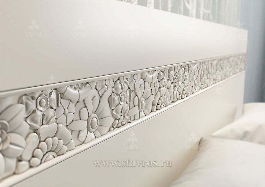 Close-up of artistic carving on the headboard of the bed KRV-006