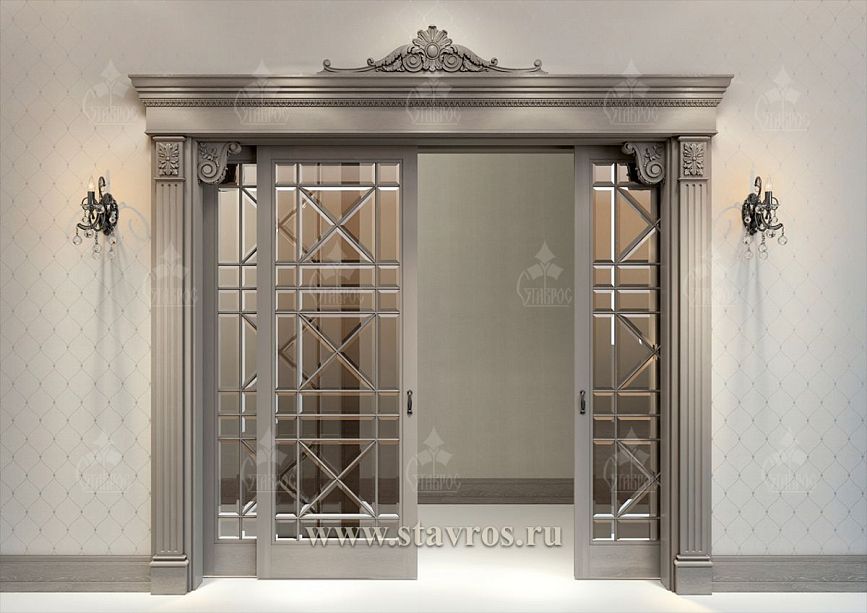 Sliding doors with geometric glazing in portal PRT-015