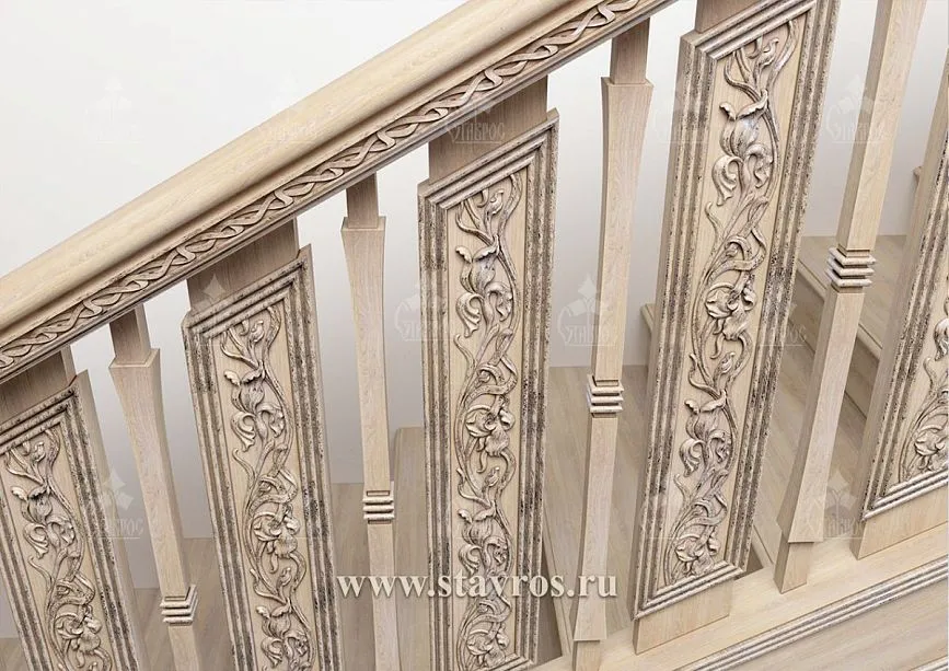 Elegant handrails and carved elements of the RLE-020 staircase