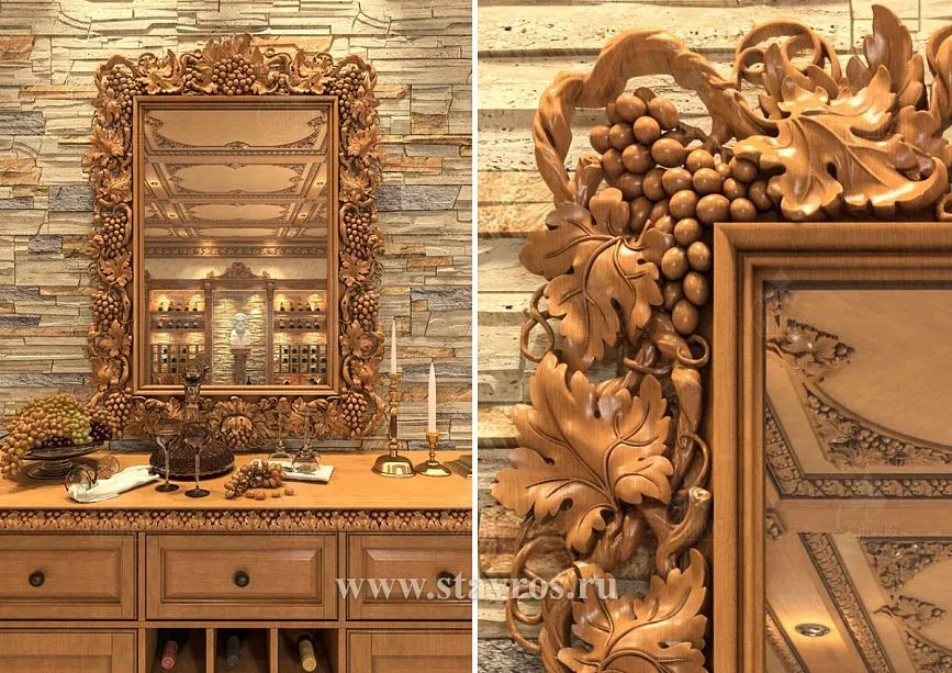 Carved wooden frame for a mirror