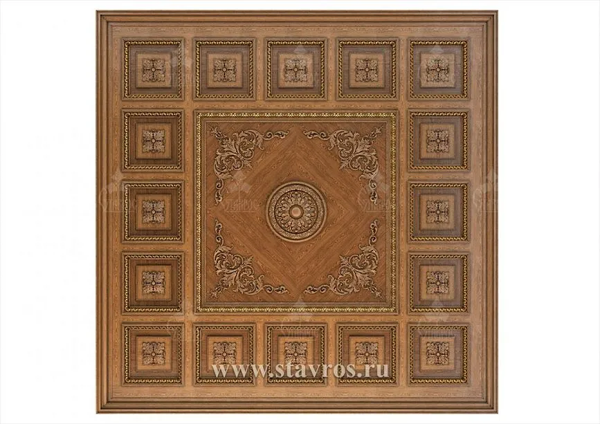 Ceiling details RP-007: carved moldings with gold leaf and classic patterns.