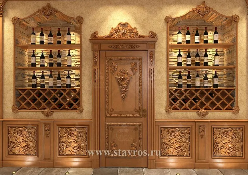 Decorative wooden panels and doors with carving