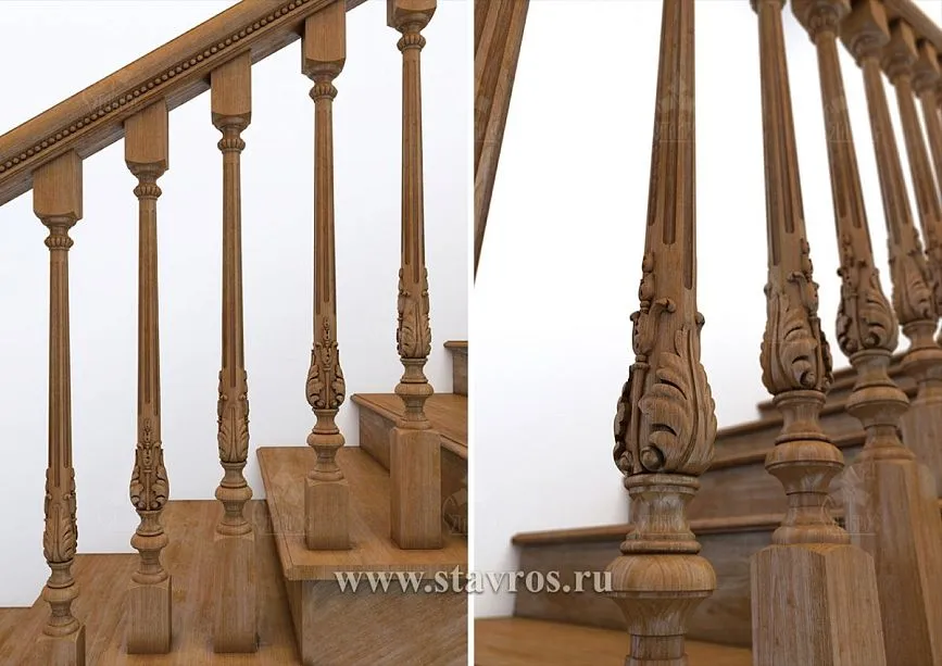 Carved balusters made from solid oak with classic patterns for staircase RLE-036