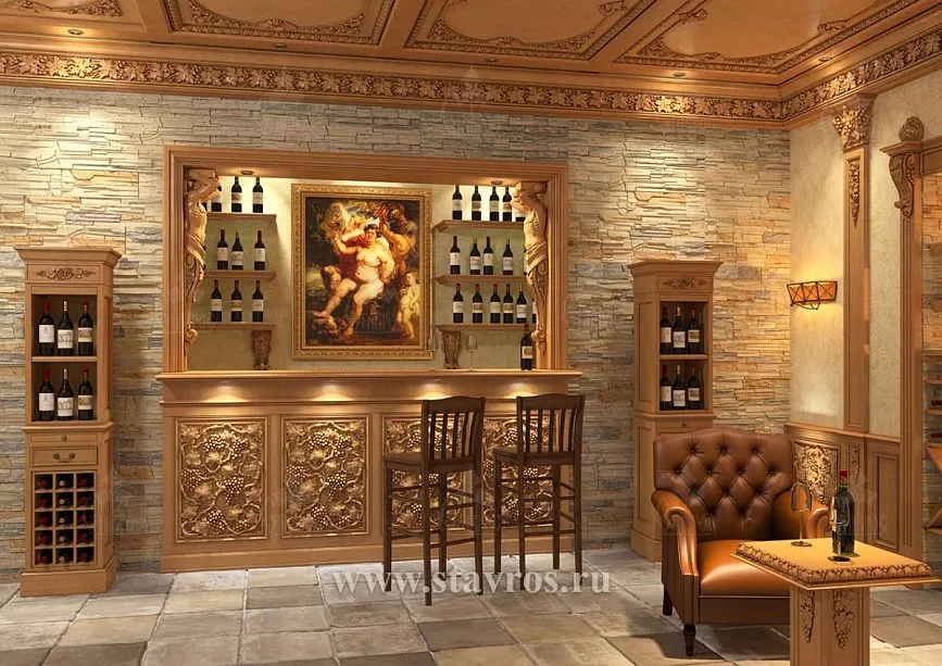 Classic wine bar with carved furniture