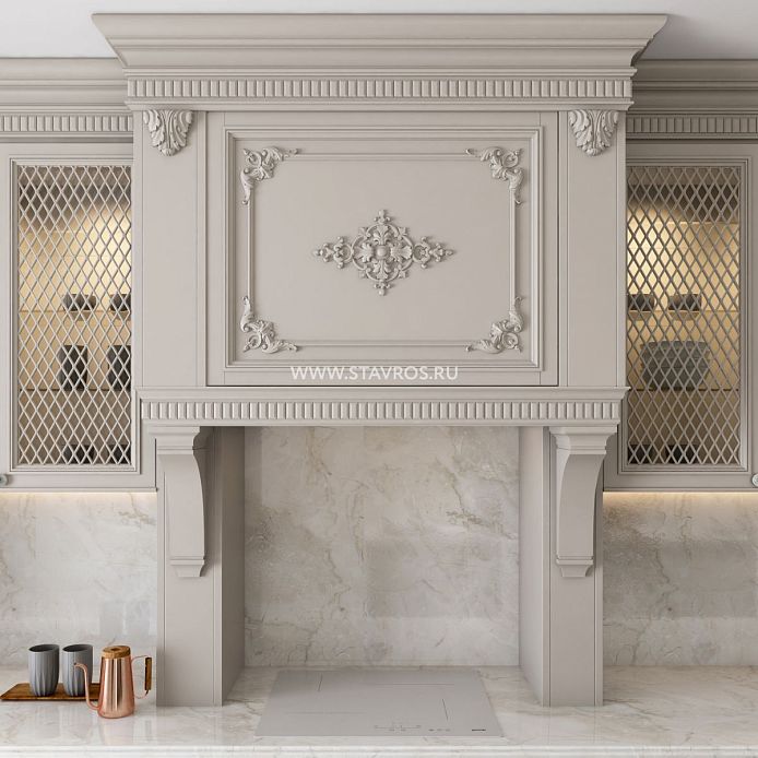 Carved applique N-089 on the facade of kitchen KUH-018 &mdash; an exquisite decorative element