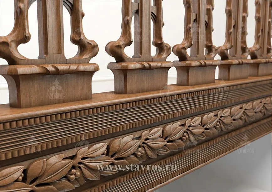 Lower part of the RLE-026 staircase &ndash; massive support elements with carved inserts