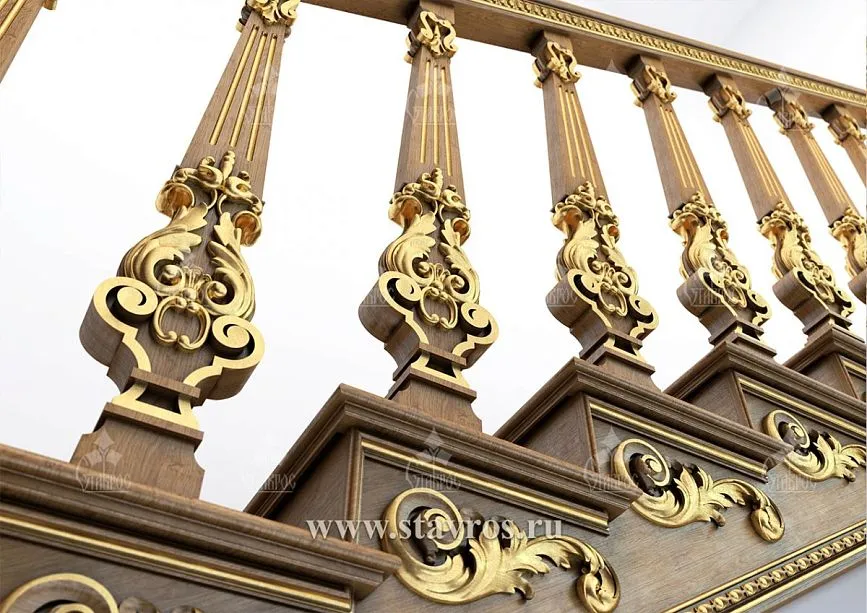 Premium flat carved balusters with gold finish