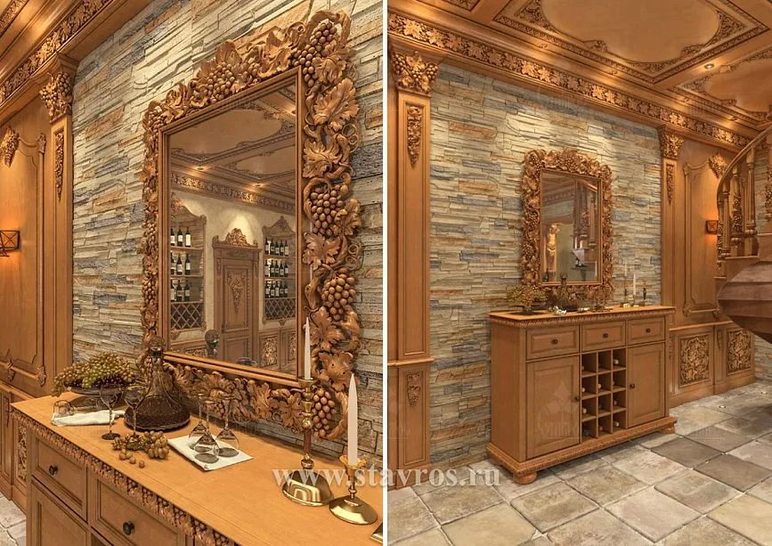 Carved mirror frame with grapevine motifs