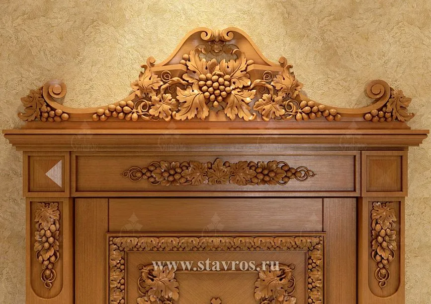 Wooden carved cornice with grape leaves