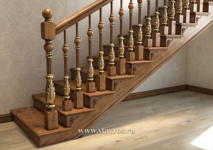 Carved balusters for the RLE-051 staircase &ndash; natural wood and gilding