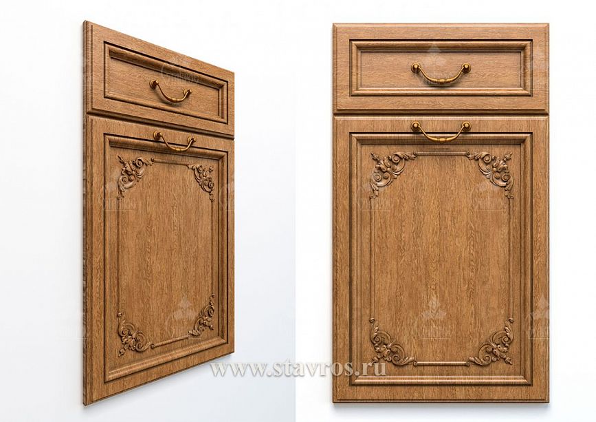 Kitchen cabinet facade made of solid wood, adorned with carved elements in a classic style