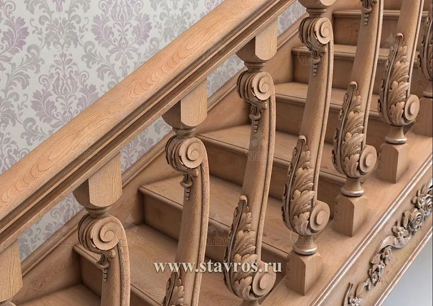 Balustrade with ornamental balusters and carved patterns for elite interiors