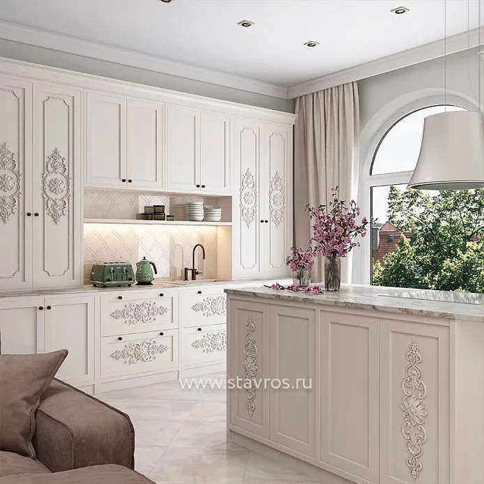 White kitchen KUH-011 with decorative elements