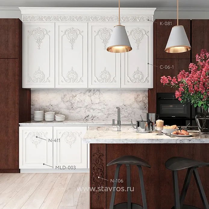 Kitchen KUH-010 decoration with decorative elements and marble