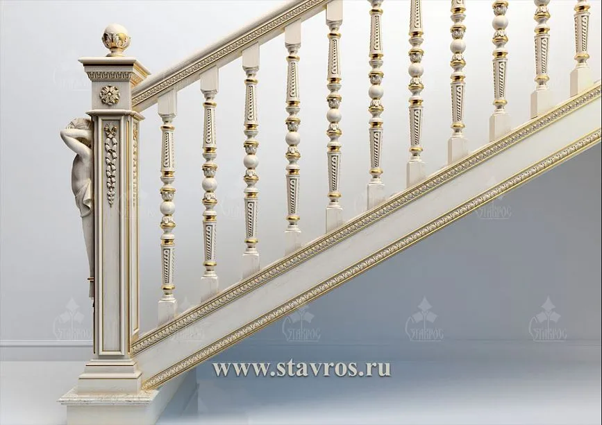 Classic carved staircase with elegant balusters and decorative elements