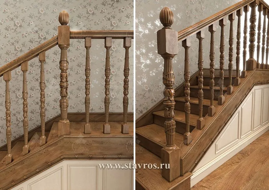 Carved staircase RLE-059 &ndash; buy balusters, handrails, posts and components for wooden staircases