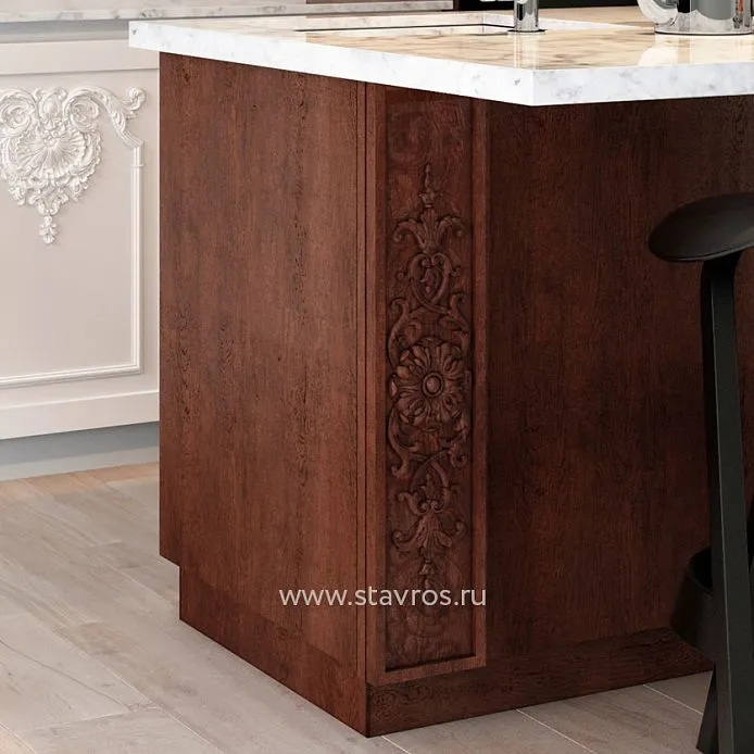 Kitchen island with carved elements in kitchen KUH-010