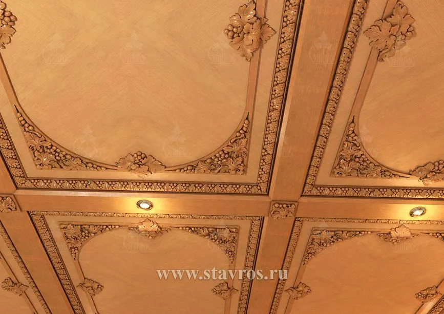 Details of the coffered ceiling with grapevine carving